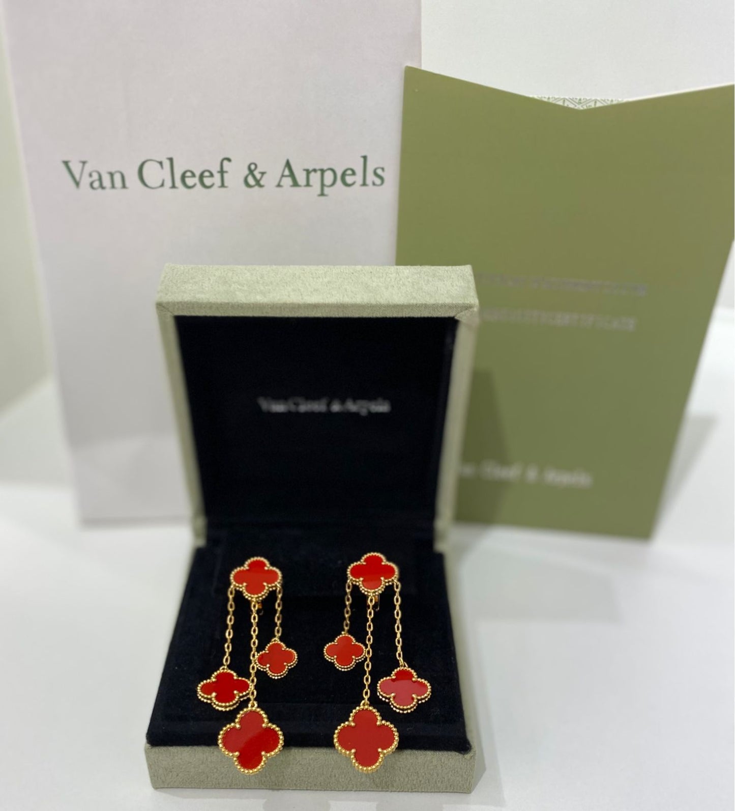 Van Cleef & Arpels Inspired Red Clover Drop Earrings