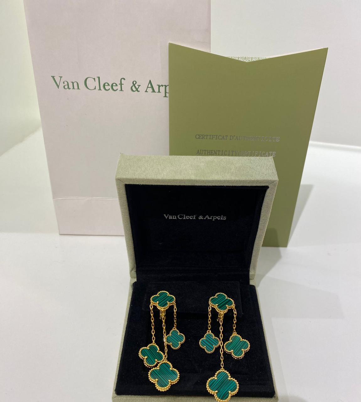 Van Cleef Green Clover Dangle Earrings