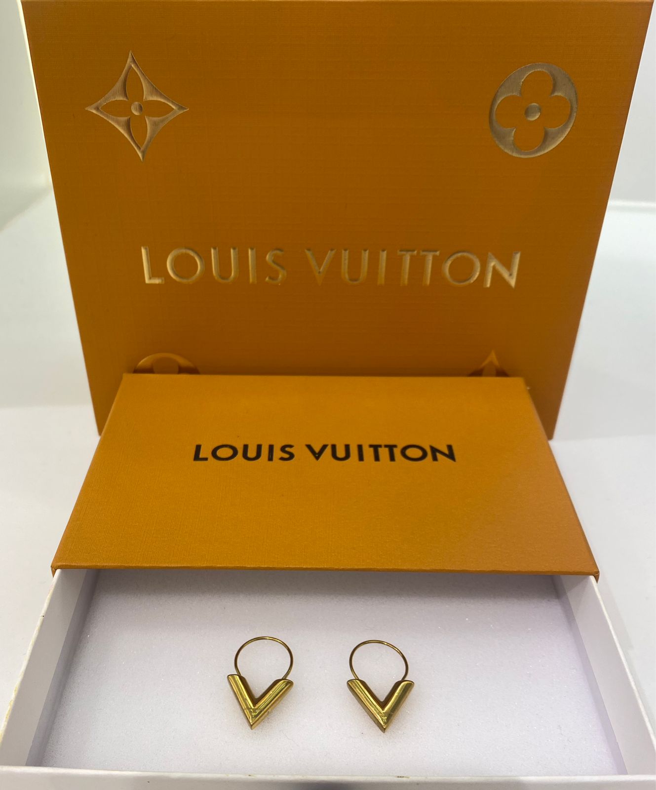 Louis Vuitton Earrings (Gold V Logo)