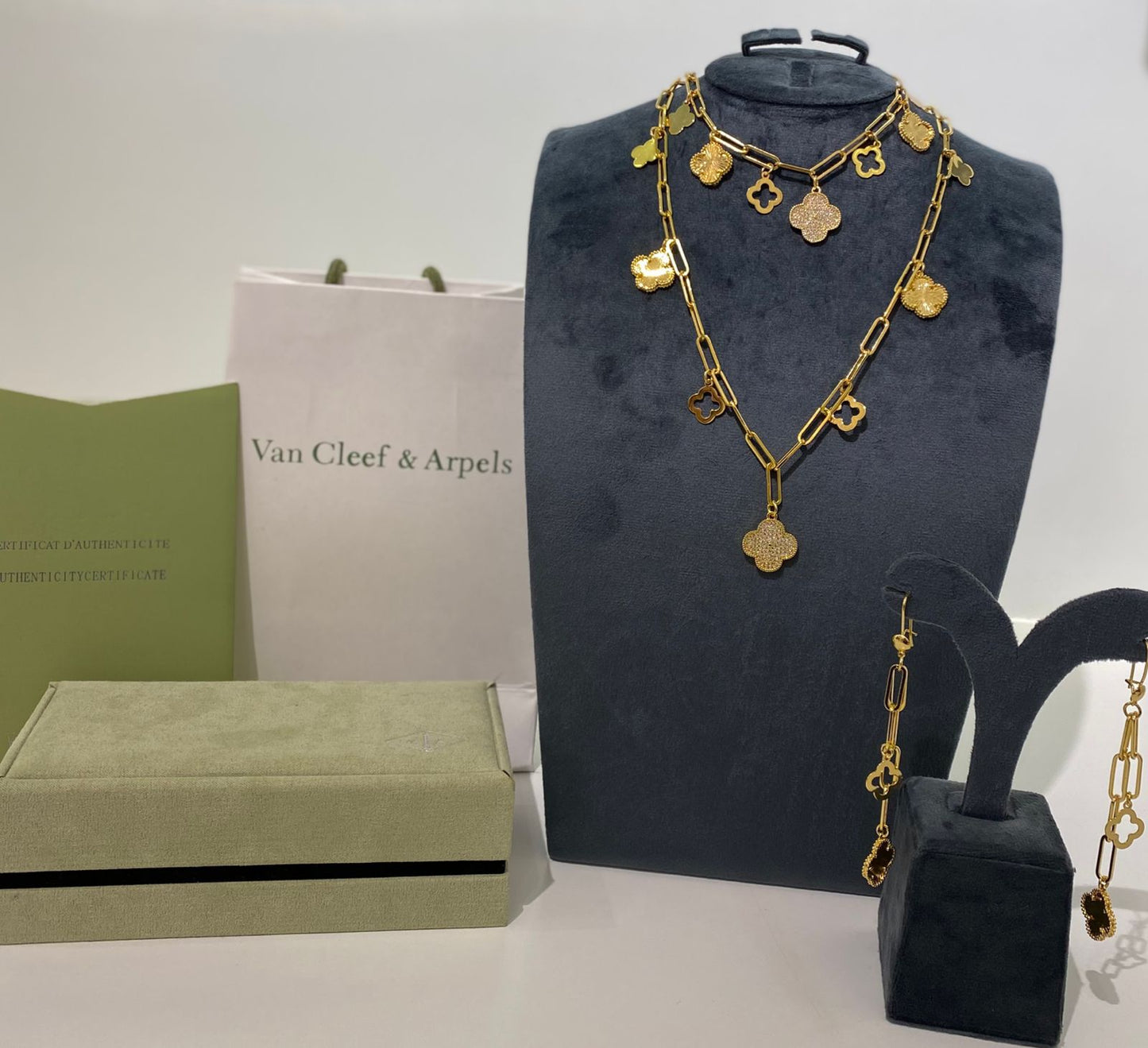 Van Cleef & Arpels Inspired Clover Charm Layered Jewelry Set