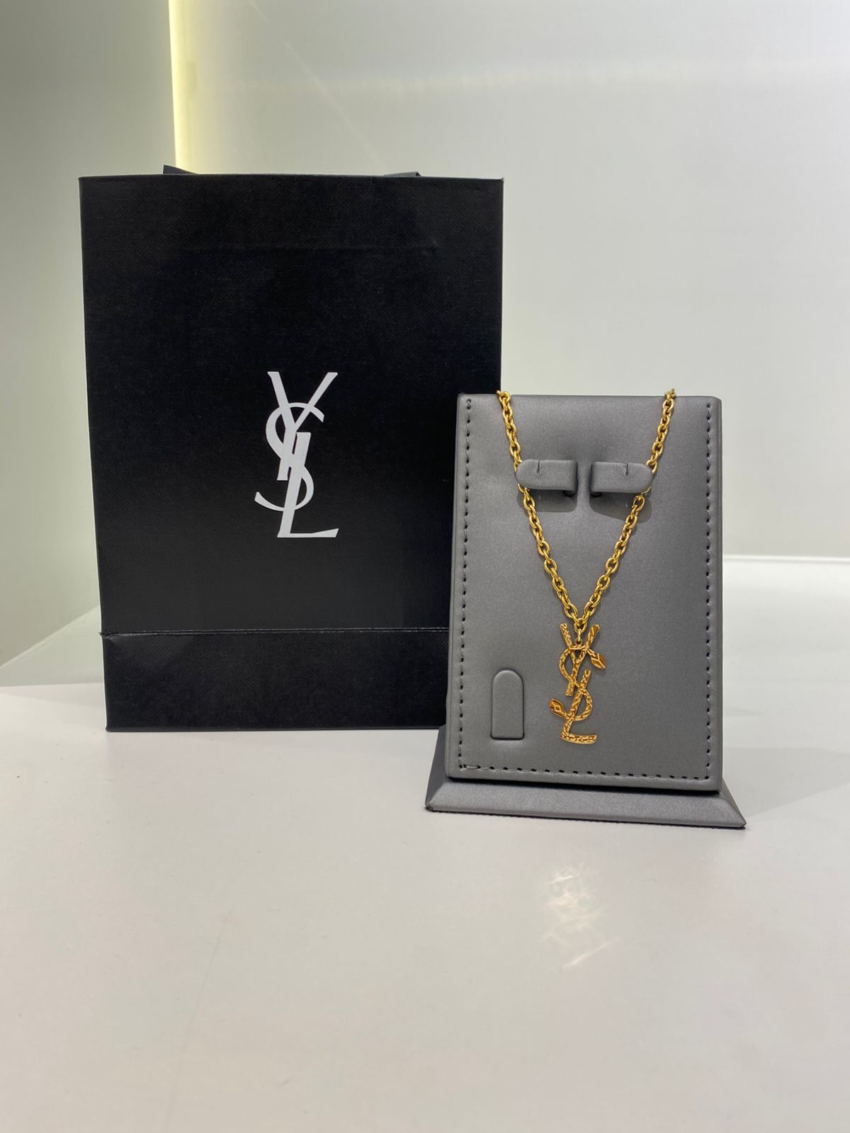 YSL Gold Logo Pendant Necklace