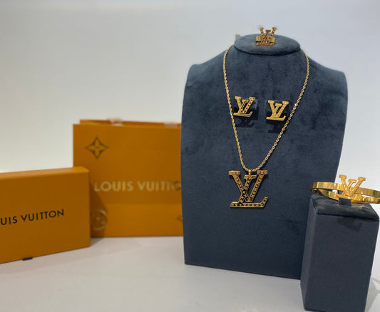 Louis Vuitton Monogram Logo Gold-Plated Jewelry Set