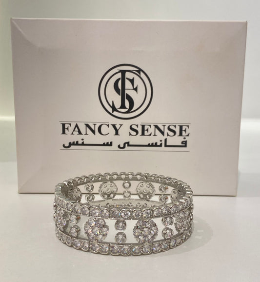 Crystal Wide Silver Bangle Bracelet