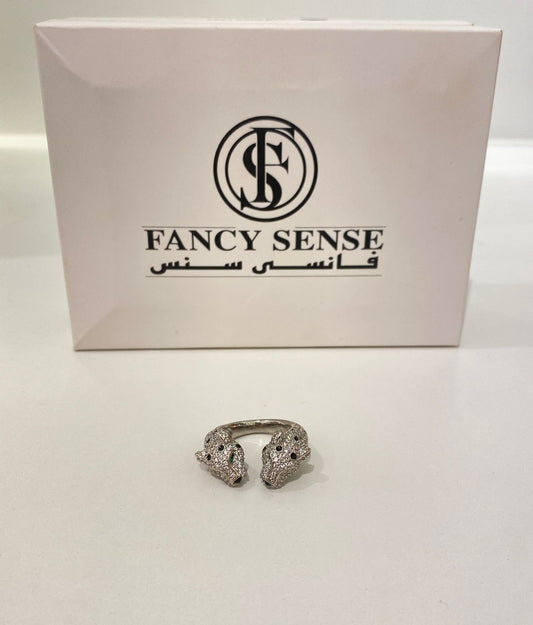 Twin Leopard Silver Ring