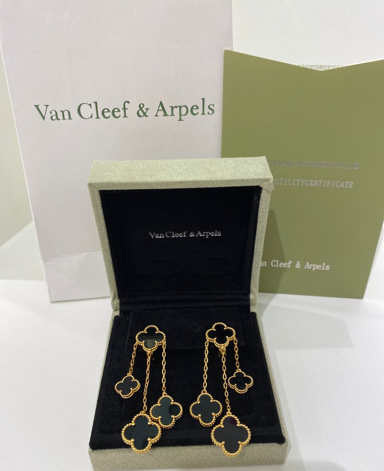 Van Cleef & Arpels Inspired Black Onyx Clover Drop Earrings