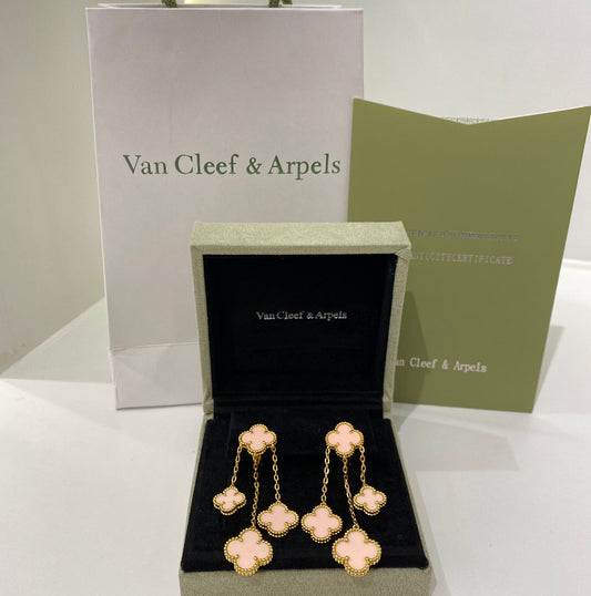 Van Cleef & Arpels Inspired Pink Clover Drop Earrings