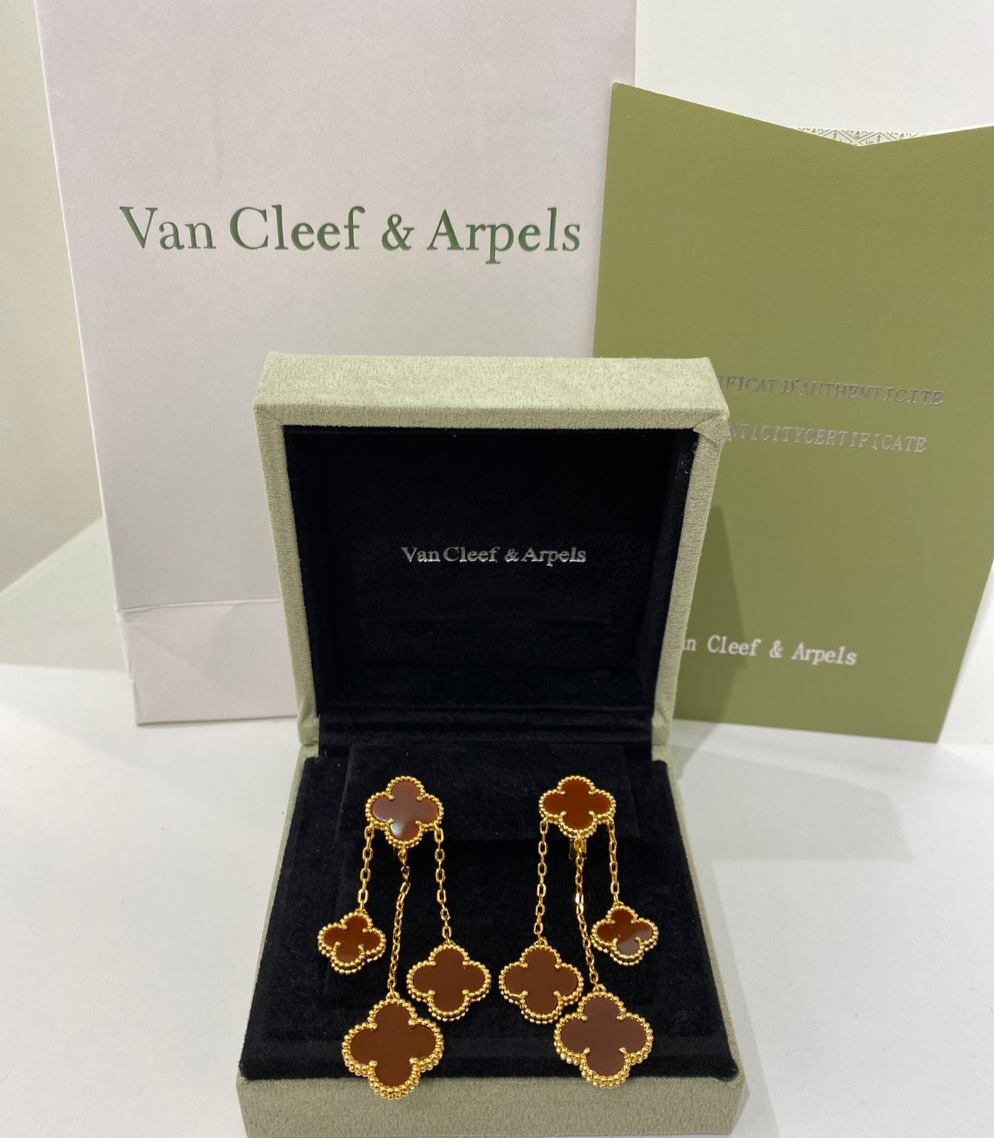 Van Cleef & Arpels Inspired Brown Clover Drop Earrings