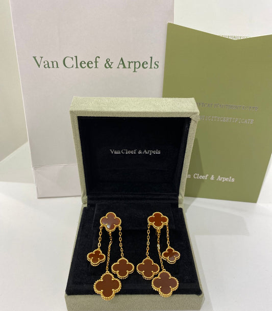 Van Cleef & Arpels Inspired Brown Clover Drop Earrings