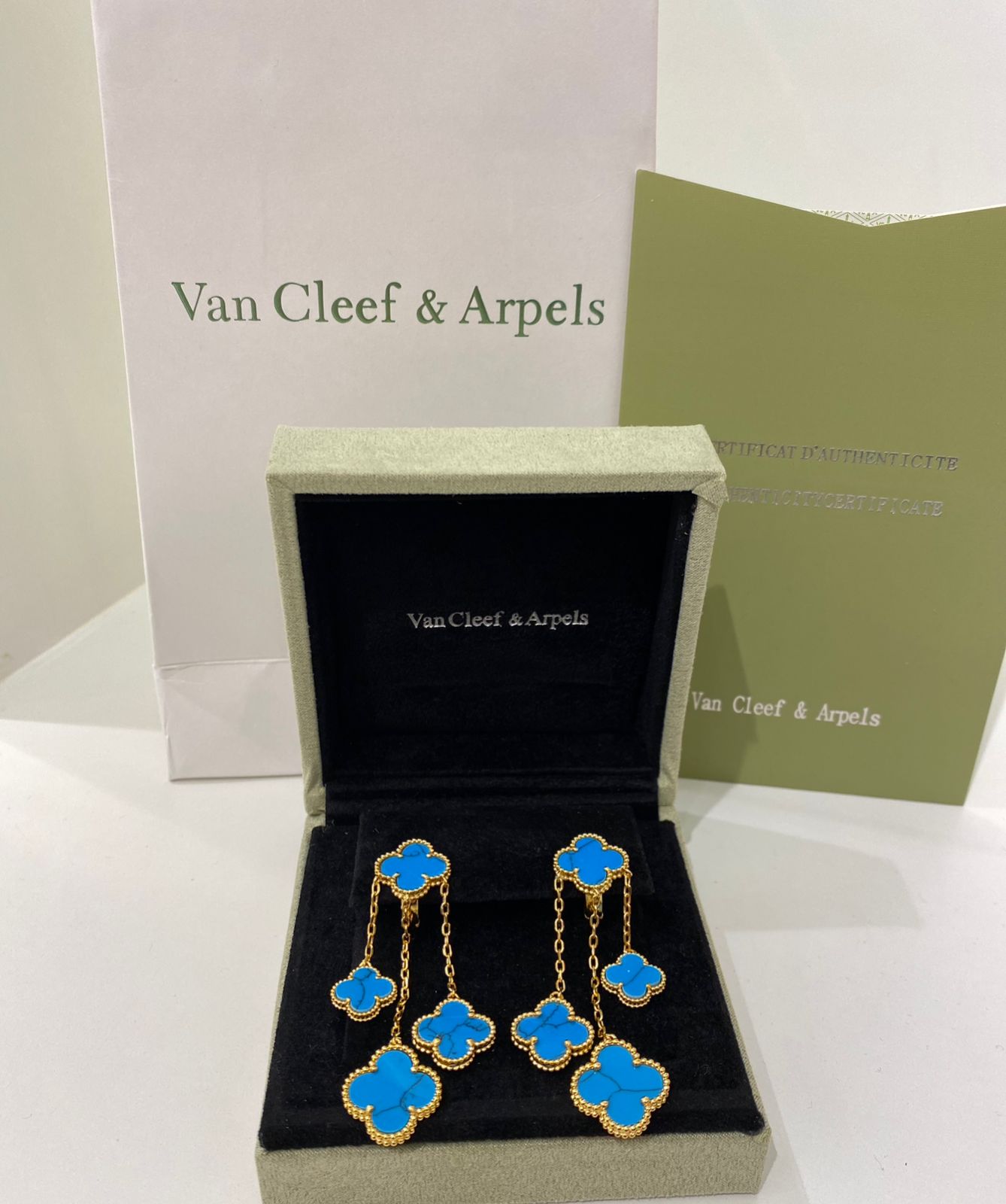 Van Cleef & Arpels Inspired Turquoise Clover Drop Earrings