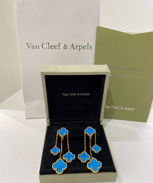 Van Cleef & Arpels Inspired Turquoise Clover Drop Earrings