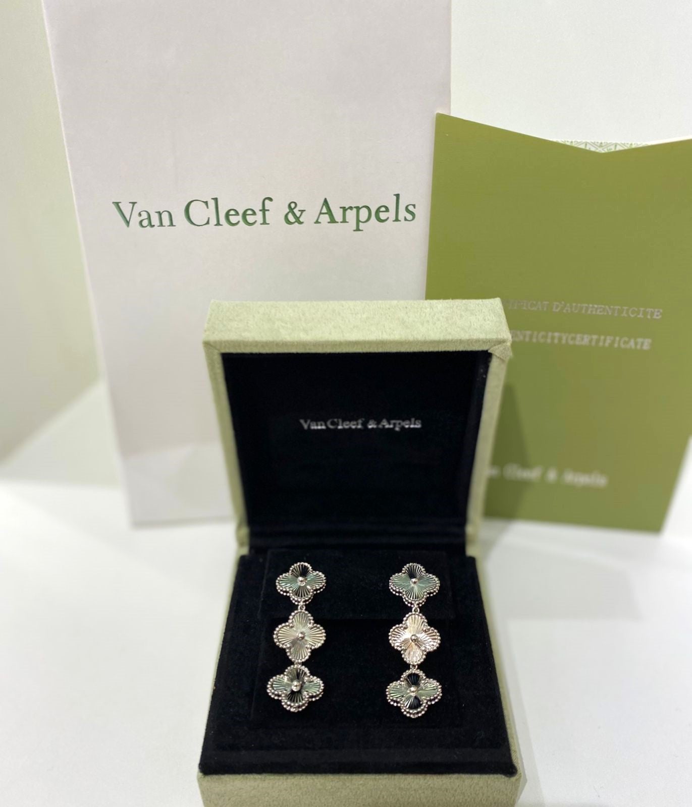 Van Cleef & Arpels Inspired Triple Clover Silver Stud Earrings