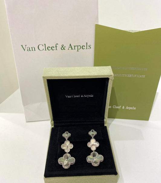 Van Cleef & Arpels Inspired Cascading Silver Clover Earrings