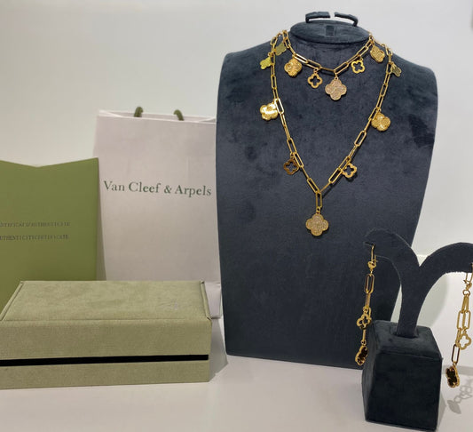 Van Cleef & Arpels Inspired Clover Charm Layered Jewelry Set