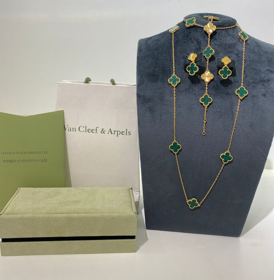 Van Cleef & Arpels Inspired Green Clover Jewelry Set