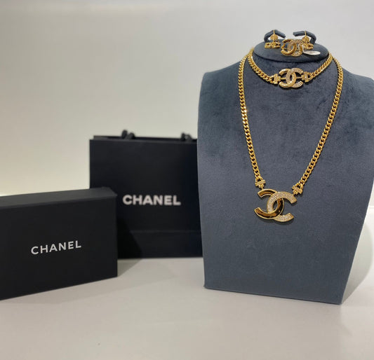Chanel Crystal CC Gold-Plated Statement Jewelry Set