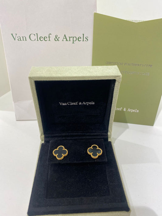 Black Open Clover Studs Earrings