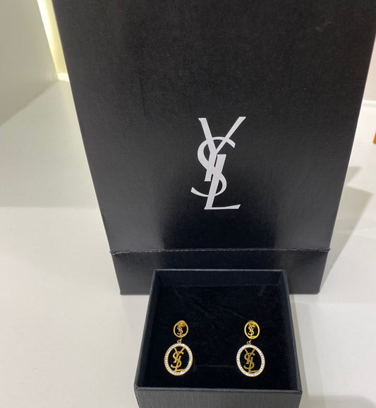 YSL Oval Logo Drop Earrings