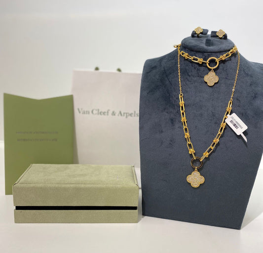 Van Cleef & Arpels Clover Emblem Gold-Plated Jewelry Set