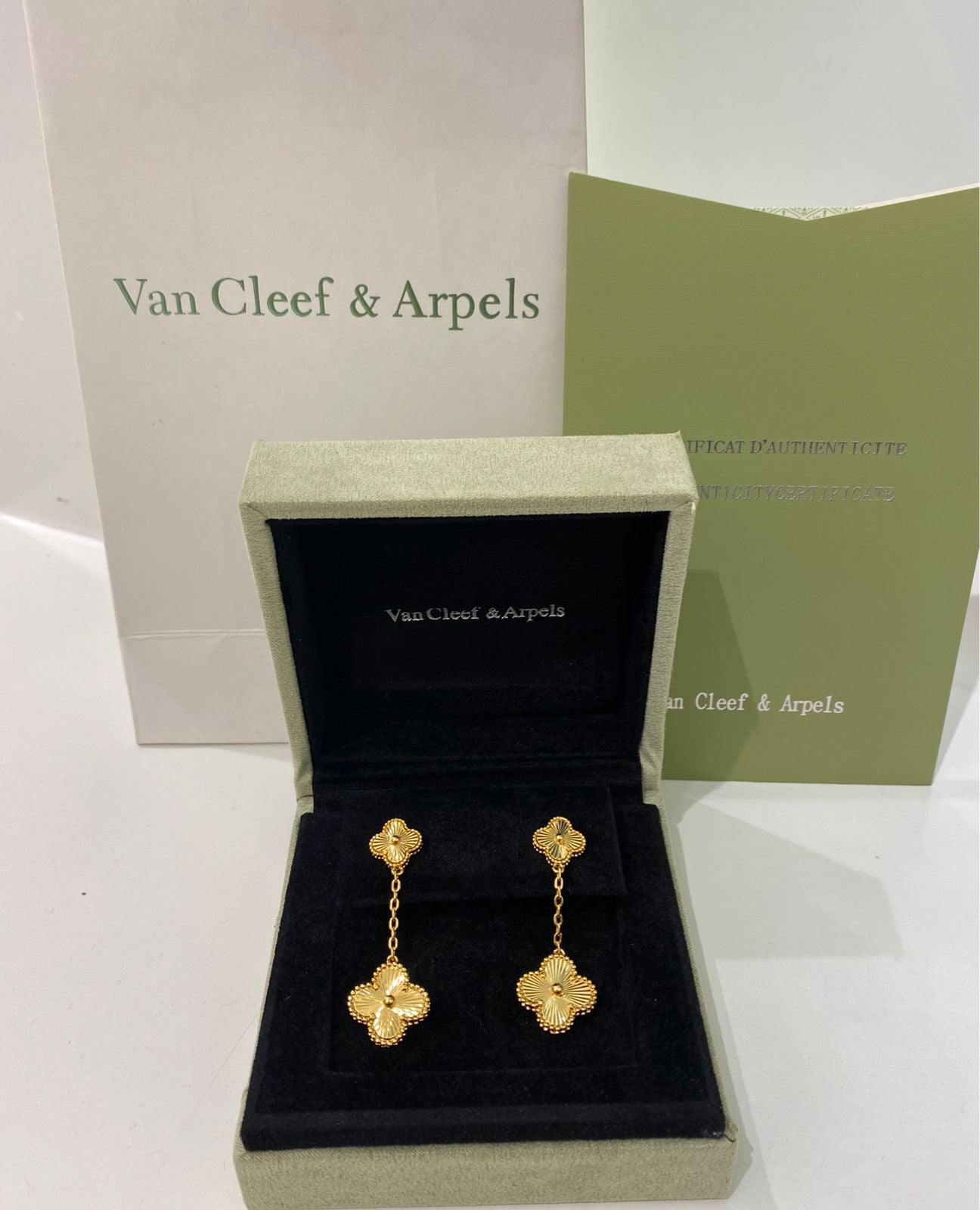 Van Cleef & Arpels Gold Clover Drop Earrings